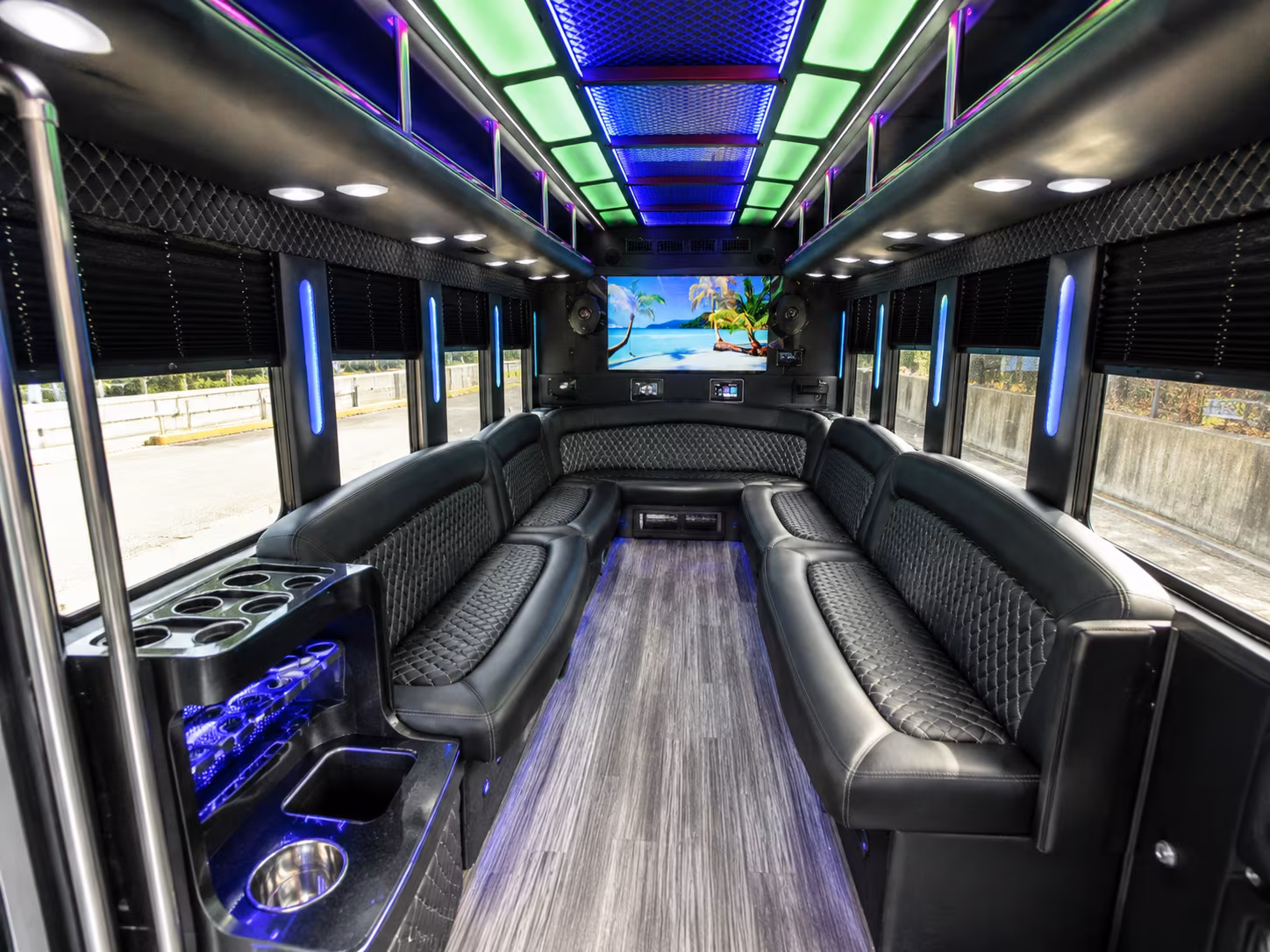olympia 18 passenger party bus inside