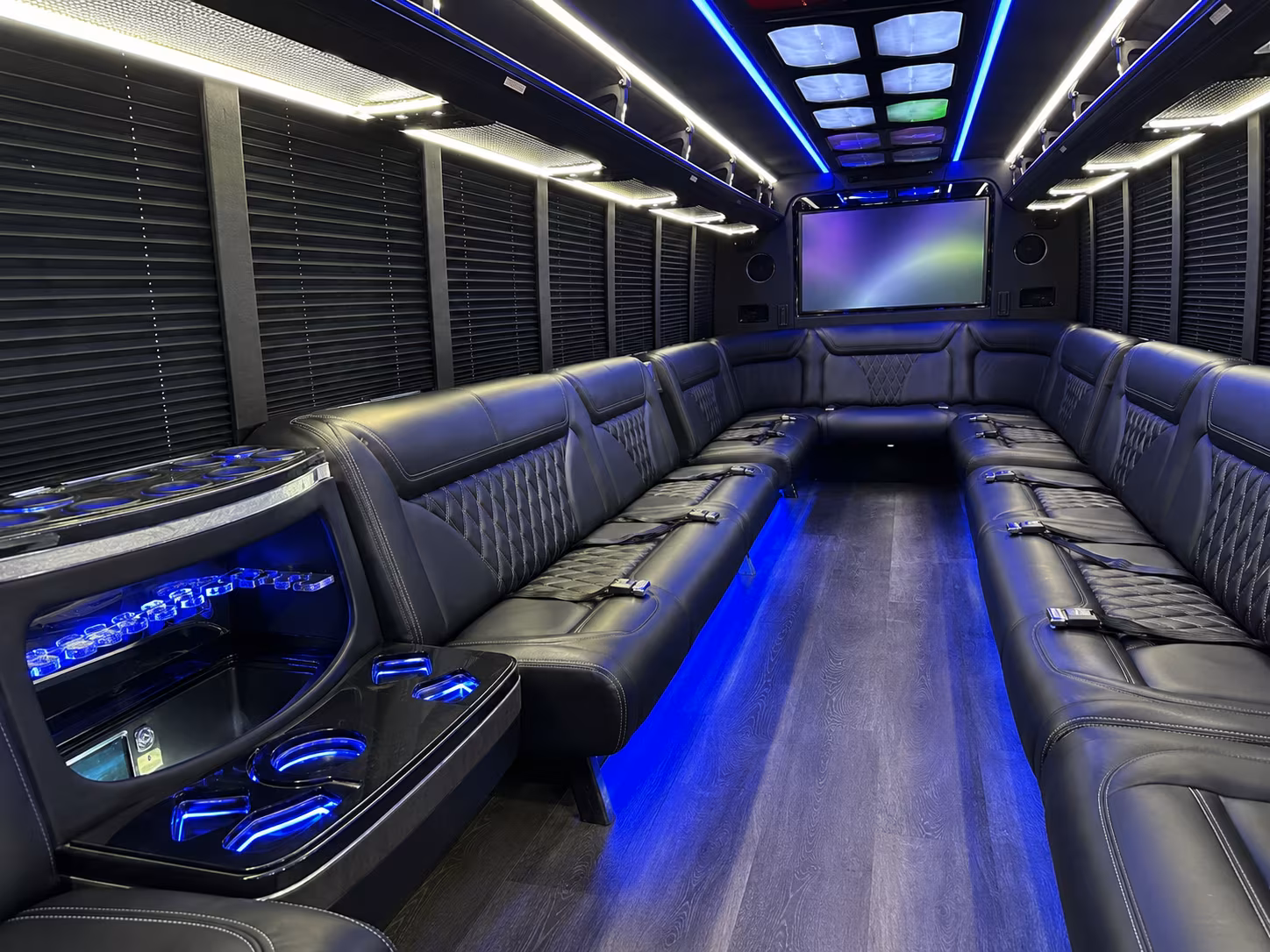 olympia 20 passenger party bus inside