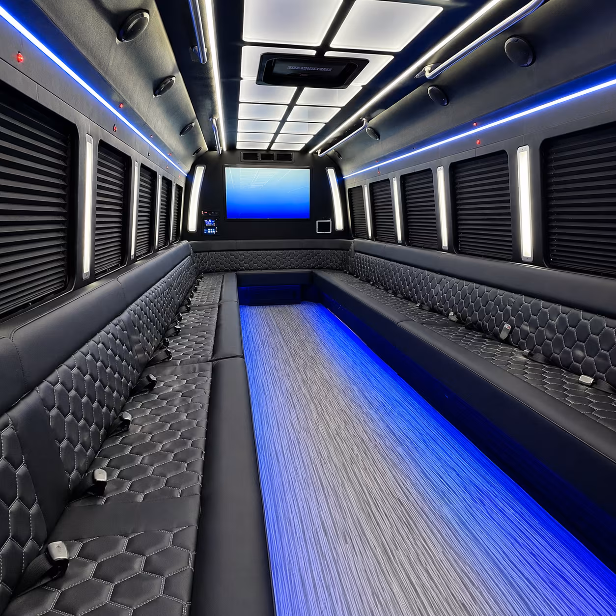 olympia 50 passenger party bus inside